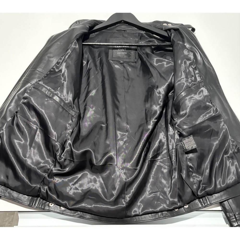Leather Cult Handcrafted SOFT Black Genuine Leather Jacket Zippered Pockets Mint - Picture 10 of 16